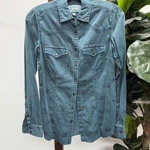 Ryan Michael Women's Blue Button Down Shirt